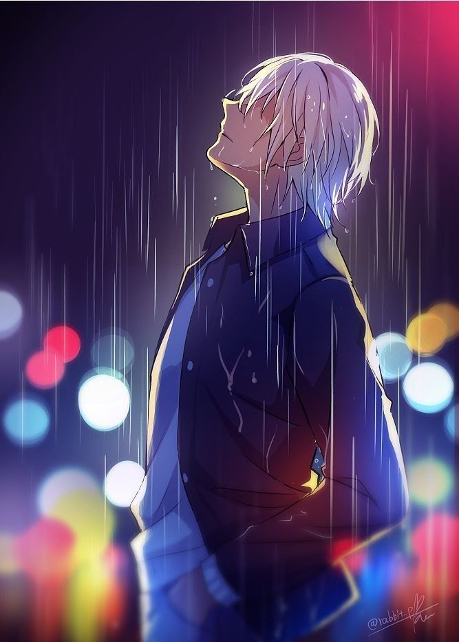 Hình anime nam khóc dưới mưa