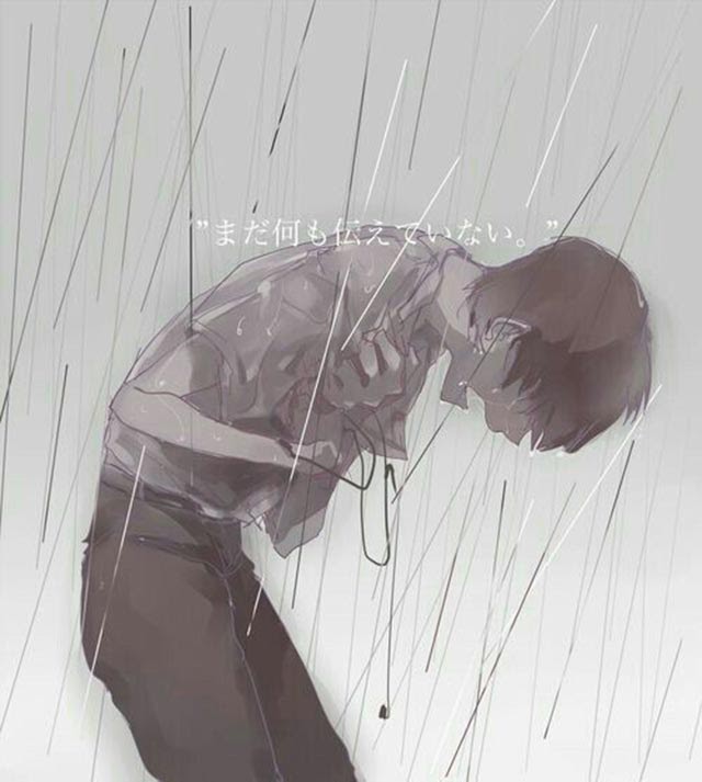 Hình ảnh anime nam khóc đến đau lòng dưới mưa