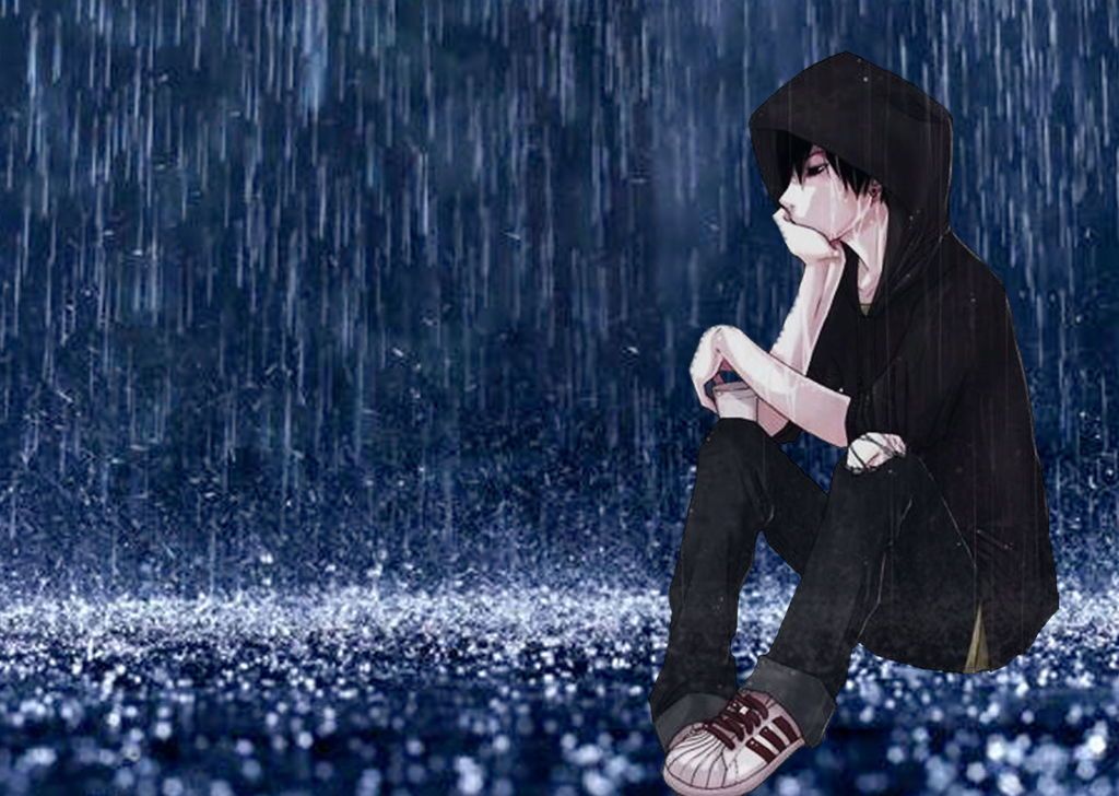 Ảnh anime ngồi khóc dưới mưa
