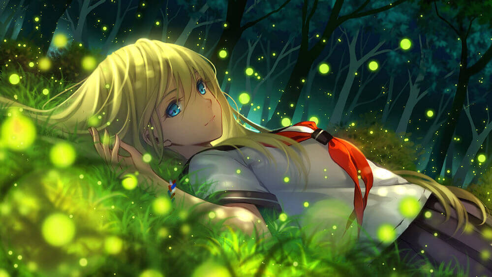 Hình nền cô gái, cánh đồng, cánh hoa, anime, nghệ thuật, ánh sáng HD: Màn  hình rộng: Độ nét cao: Toàn màn hình