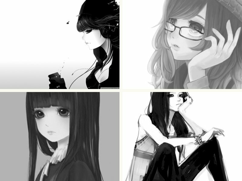 avatar anime nữ trắng đen