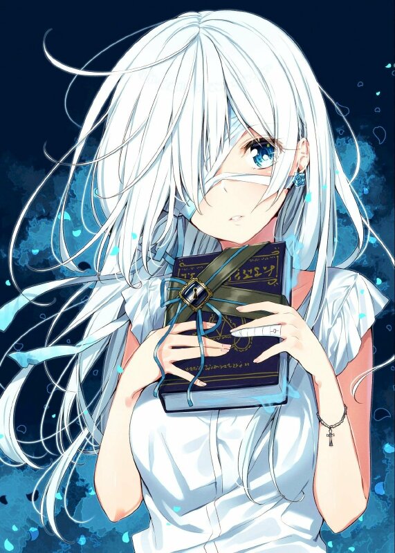 Hình ảnh nữ anime tóc trắng đáng thương, nhẹ nhàng, trong trắng
