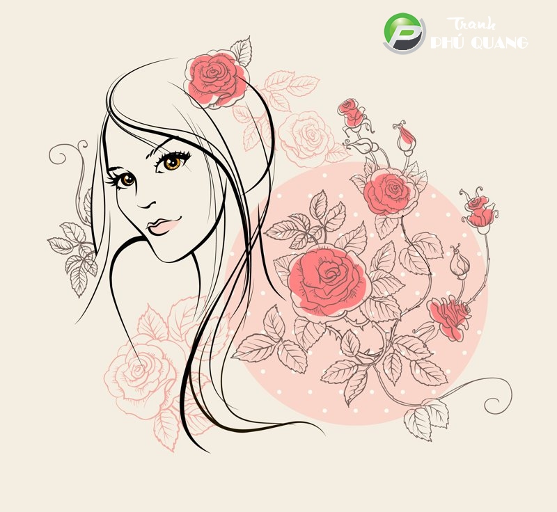 Tranh vẽ cô gái và hoa hồng dán tường siêu đẹp