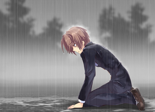 Hình ảnh anime khóc lóc trong mưa