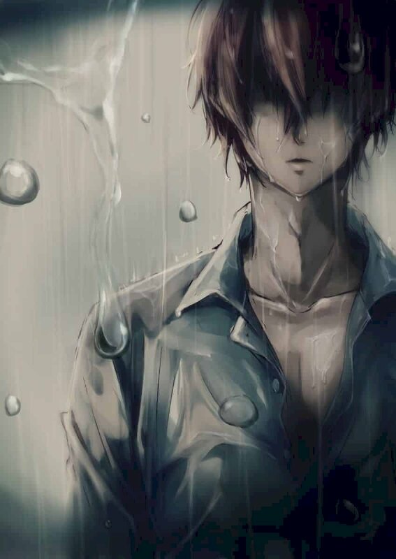 Ảnh anime nam buồn khóc dưới mưa đầy tâm trạng